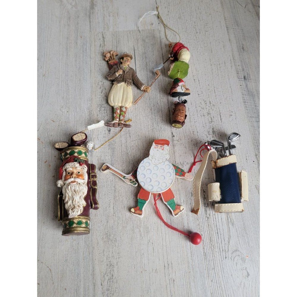Unique rustic golfing golf bag Santa Claus vintage ornament Xmas set‎